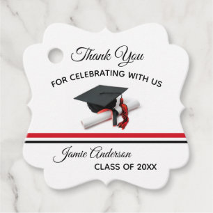 Black and Red Cap & Tassel Graduation Favor Tags