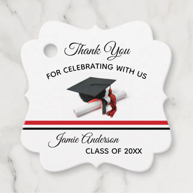 Black and Red Cap & Tassel | Graduation Favor Tags | Zazzle