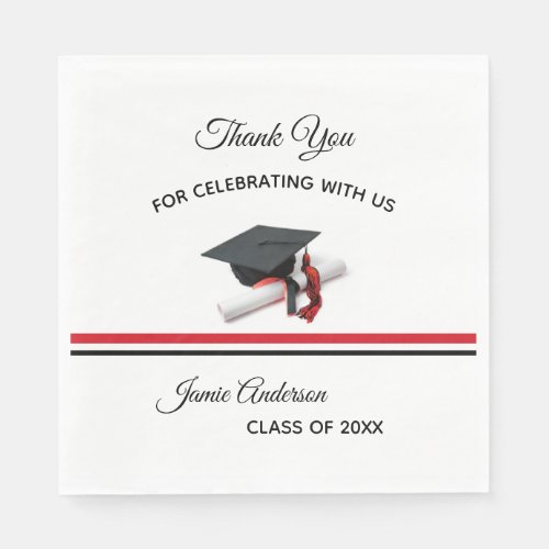 Black and Red Cap  Tassel  Graduation Party Napkins