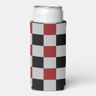 Black and Red Checked Can Cooler Sports Design
