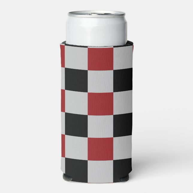 Black and Red Checked Can Cooler Sports Design (Seltzer Front)
