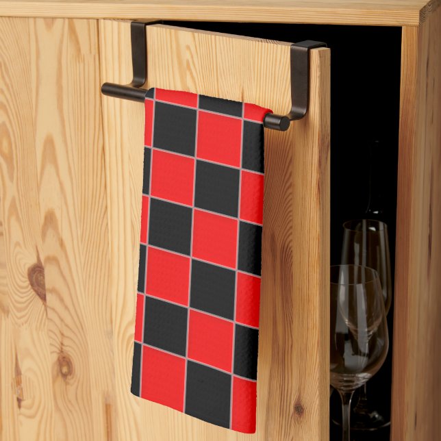 Black and Red Checker Kitchen Towel (Thirds Fold)