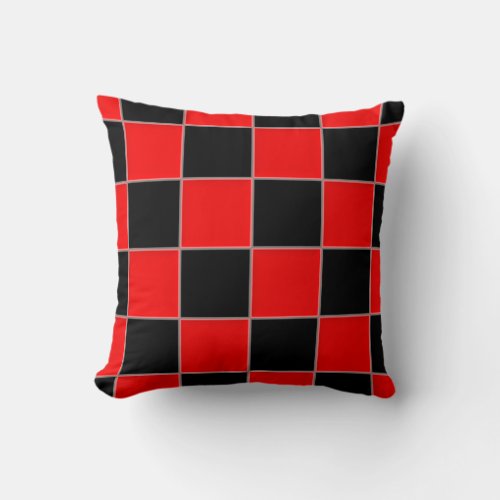 Black and Red Checker Throw Pillow
