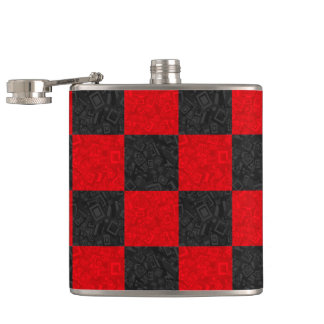 Black and Red Checkerboard Pattern Classic Flask