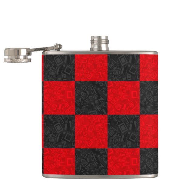 Black and Red Checkerboard Pattern Classic Flask (Opened)