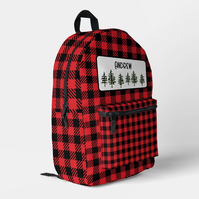 Black and Red Checkered Print  Printed Backpack (Back Corner Left)