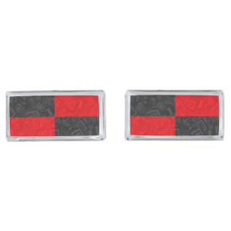 Black and Red Checkered Silver Plated Cufflinks