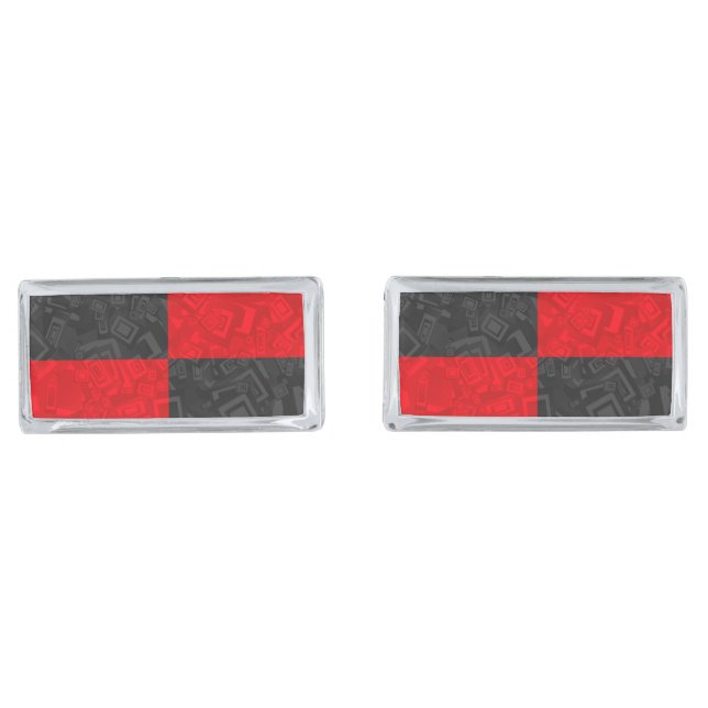Black and Red Checkered Silver Plated Cufflinks (Front)