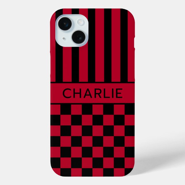 Black and Red Checkered Striped Personalized Case (Back)