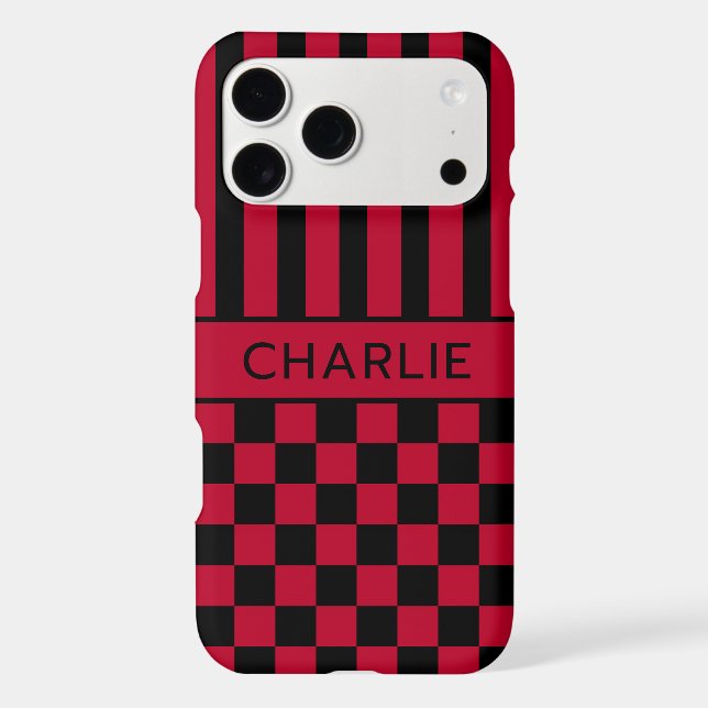 Black and Red Checkered Striped Personalized Case-Mate iPhone Case (Back)