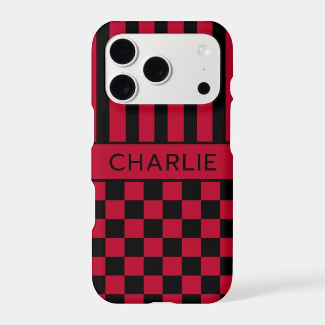 Black and Red Checkered Striped Personalized Case-Mate iPhone Case (Back)