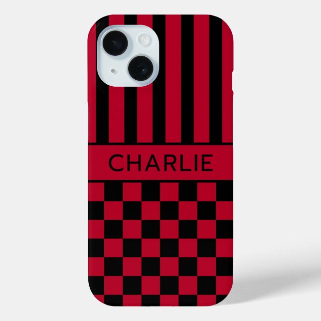 Black and Red Checkered Striped Personalized Case-Mate iPhone Case (Back)