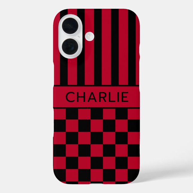 Black and Red Checkered Striped Personalized Case-Mate iPhone Case (Back)