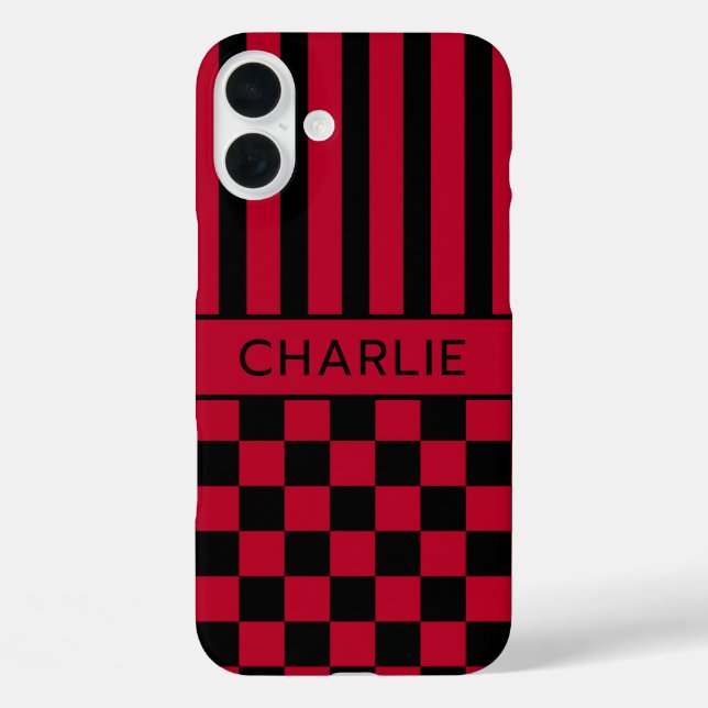 Black and Red Checkered Striped Personalized Case-Mate iPhone Case (Back)