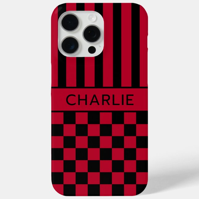 Black and Red Checkered Striped Personalized Case-Mate iPhone Case (Back)