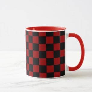 black and red checkers pattern mug