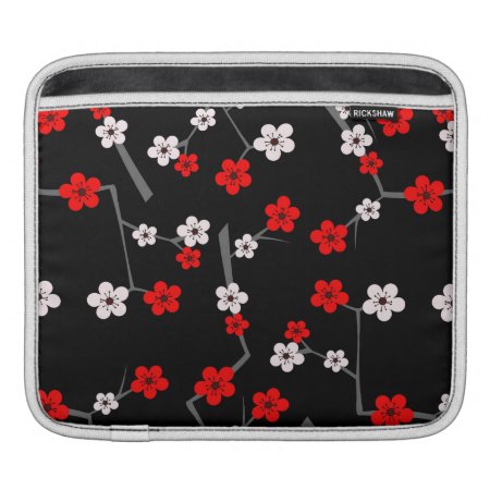 Black And Red Cherry Blossom Pattern Sleeve For Ipads