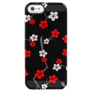 Black and Red Cherry Blossom Pattern Clear iPhone SE/5/5s Case