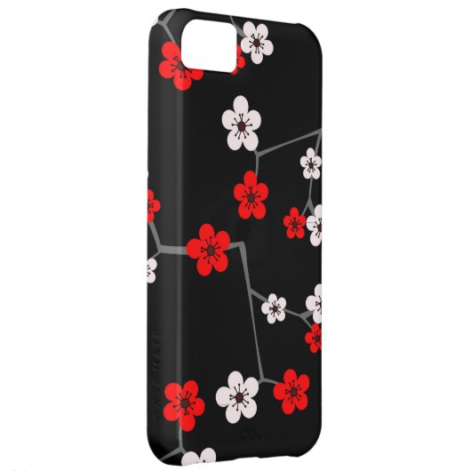 Black and Red Cherry Blossom Print Case-Mate iPhone Case (Back/Right)