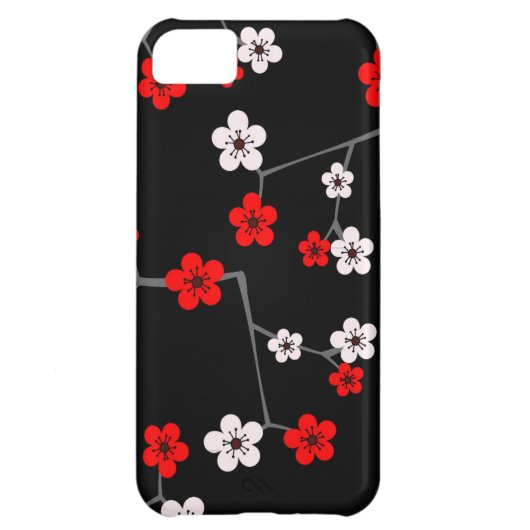 Black and Red Cherry Blossom Print Case-Mate iPhone Case (Back)
