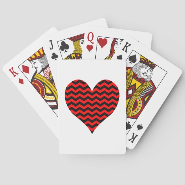 Black and Red Chevron Heart Poker Cards (Back)