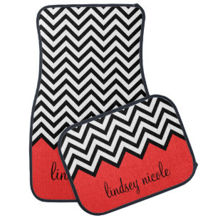 Black and Red Chevron Monogram Car Floor Mat