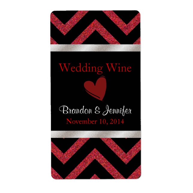 Black and Red Chevron Wedding Mini Wine Labels (Front)