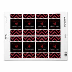 Black and Red Chevron Wedding Mini Wine Labels | Zazzle