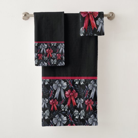 Black and Red Christmas Bows Bath Towel Set