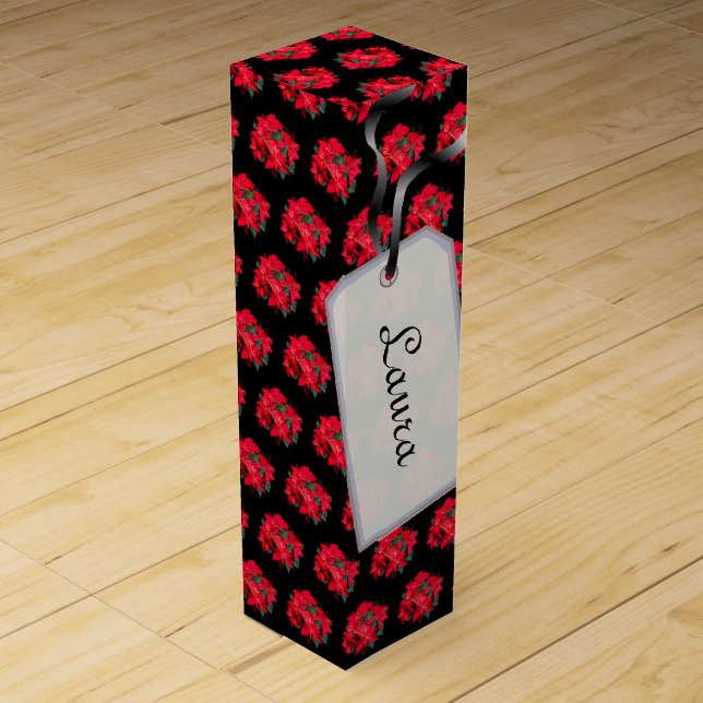 Black and Red Christmas poinsettia Wine Gift Box (Front)