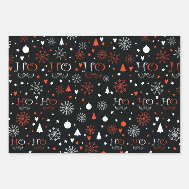 Black and red Christmas Wrapping Paper Sheets (Front)