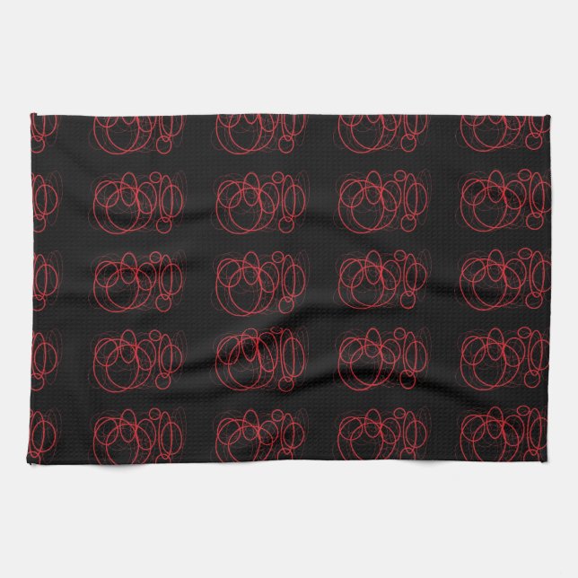Black and Red circles sticker Kitchen Towel (Horizontal)