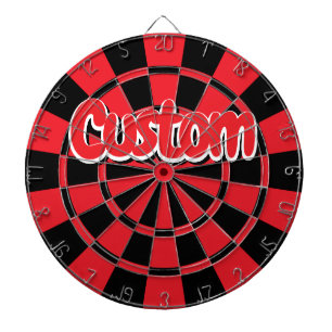 Black and Red Color White Outlined Custom Text Dart Board