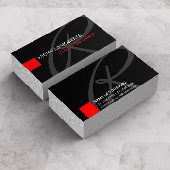 Black And Red Creative Consultant Elegant Monogram Business Card by VillageDesign at Zazzle