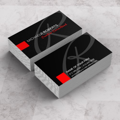 Black and Red Creative Consultant Elegant Monogram Business Card