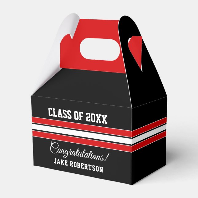 Black and Red Custom Graduation Favor Box (Front Side)