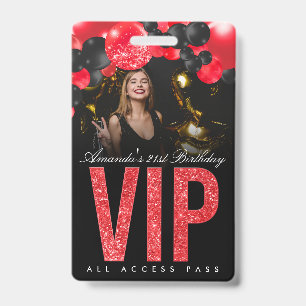Black and Red Customizable VIP All Access Badge