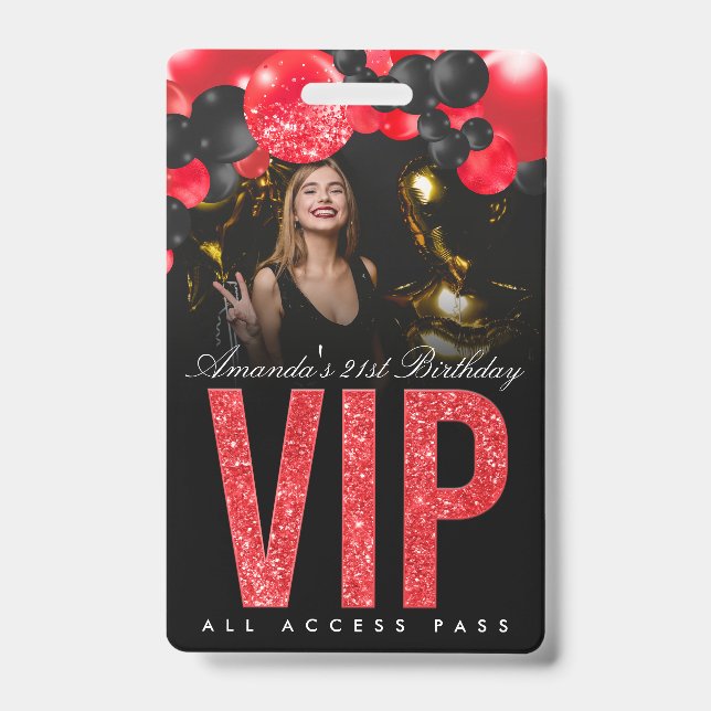 Black and Red Customizable VIP All Access Badge (Front)