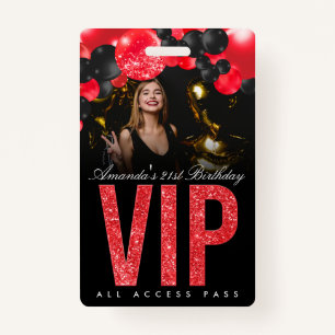 Black and Red Customizable VIP All Access Badge