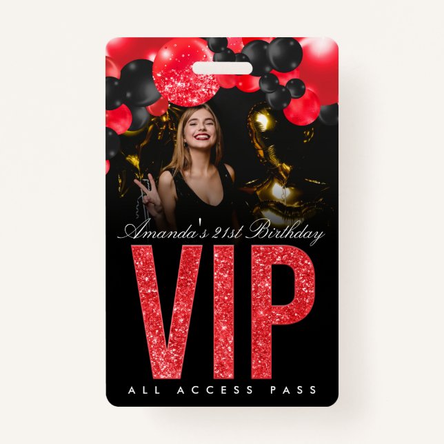 Black and Red Customizable VIP All Access Badge (Front)