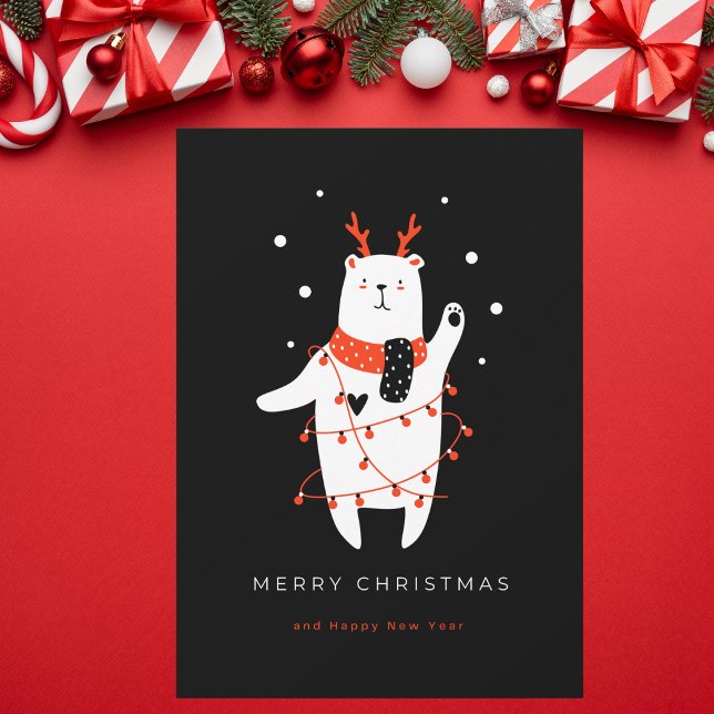 Black and Red Cute Bear Christmas Holiday Card (Creator Uploaded)