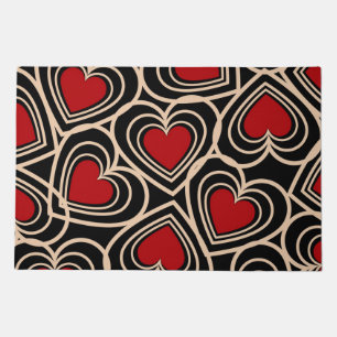 Black and Red Cute Simple Heart Pattern Doormat