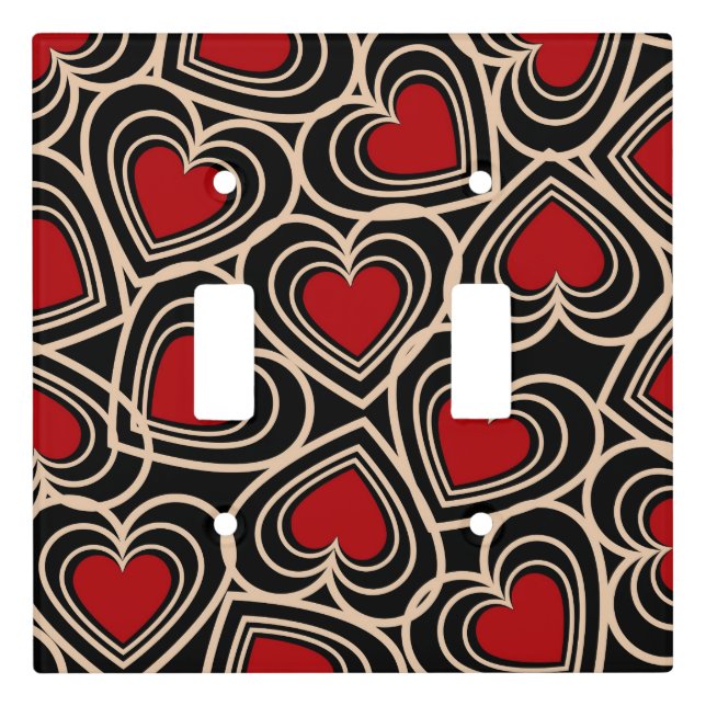 Black and Red Cute Simple Heart Pattern Light Switch Cover (Front)