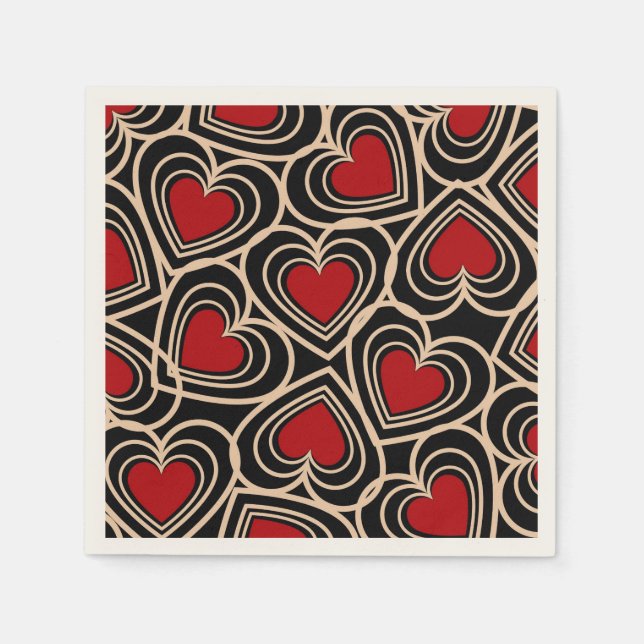 Black and Red Cute Simple Heart Pattern Napkins (Front)