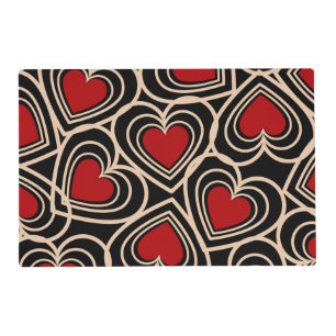 Black and Red Cute Simple Heart Pattern Placemat