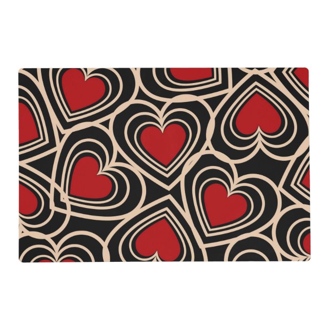 Black and Red Cute Simple Heart Pattern Placemat (Front)