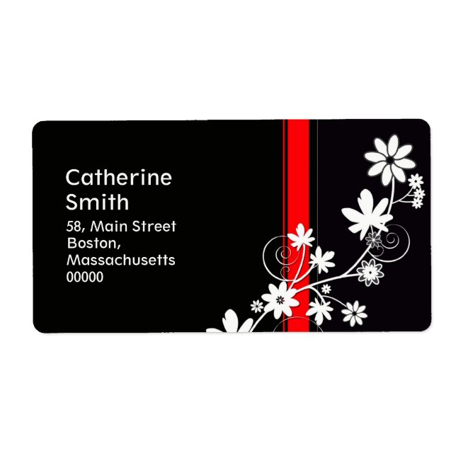 Black and Red Daisy Address Labels (Front)