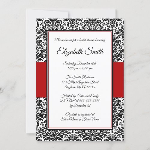 Black and Red Damask Bridal Shower Invitations