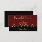 Black and Red Damask Gold Scroll Business Card (Front/Back)
