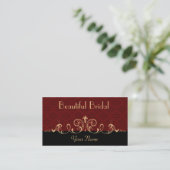 Black and Red Damask Gold Scroll Business Card (Standing Front)